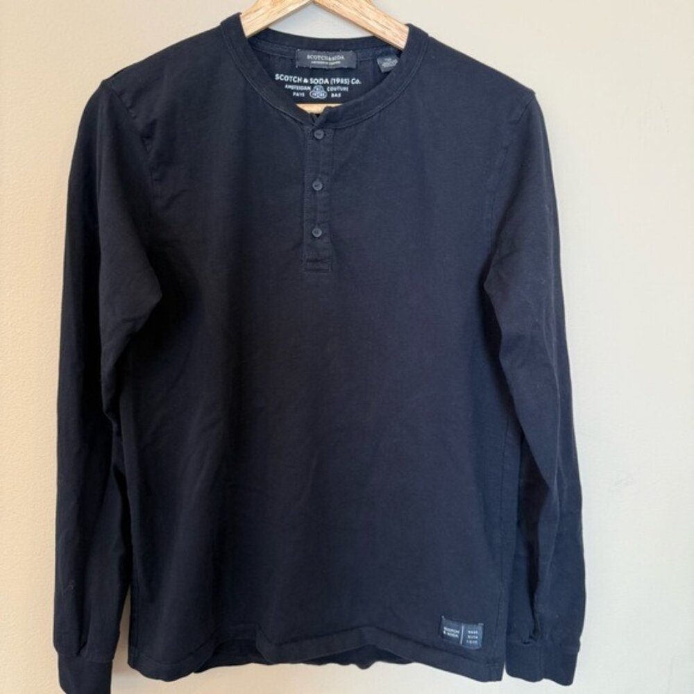 Scotch & Soda Men’s Henley T Shirt Organic Cotton Black Long Sleeve Size Medium